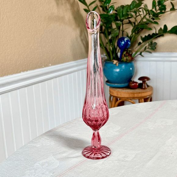 Fenton Other - Vintage 12-inch Fenton Thumbprint Pink Column Stretch/Sling Vase